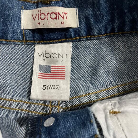 Vibrant Womens Jeans Juniors Size 5 Ripped Raw Hem Button Fly Wide Leg Denim - Picture 6 of 11